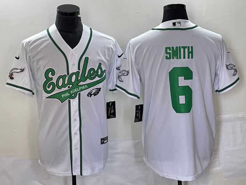 Men Philadelphia Eagles 6 Smith White Co Branding Game NFL Jersey style 7